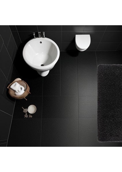 Kaymaz Taban Siyah Yıkanabilir Kesme Shaggy Banyo Paspası 57X97 cm