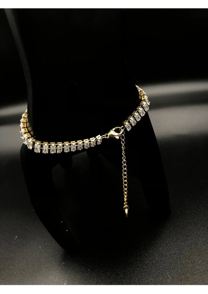 Çelik Zirkon Taşlı Gold Bileklik modelleri