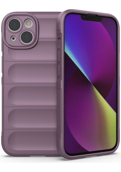 Apple iPhone 13 Uyumlu Kamera Korumalı Iz Yapmaz Dalgalı Silikon Kılıf - Mor