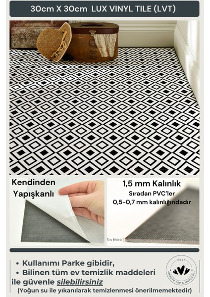 Kendinden Yapışkanlı Modern Tasarım Mutfak Banyo Zemin Duvar Kaplama 30CM×30CM(4'LÜ Paket)