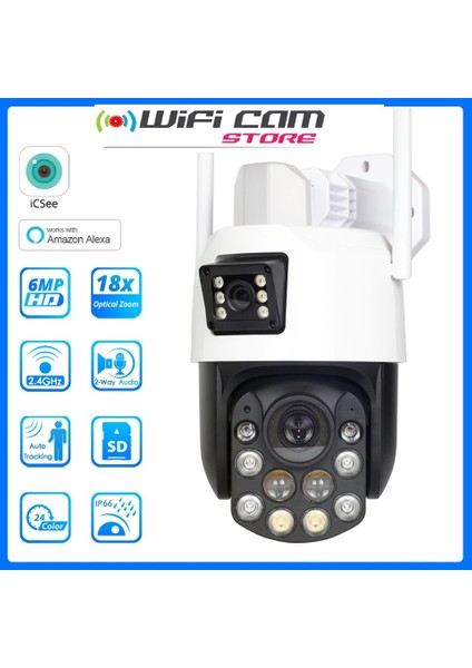 Wificam Plus 6 Mp Çift Kameralı 18X Optik Zoom Büyük Kasa Ptz Wıfı Kamera Icsee Xmeye Yazılım