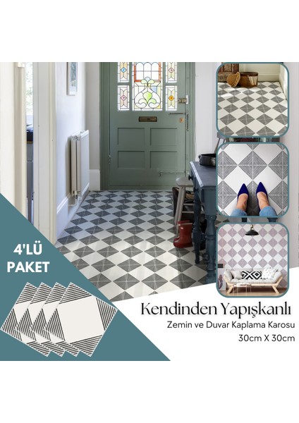 4 Adet 30CM×30CM Kendinden Yapışkanlı Lvt Zemin Duvar Kaplama Mutfak Banyo Karo Sticker