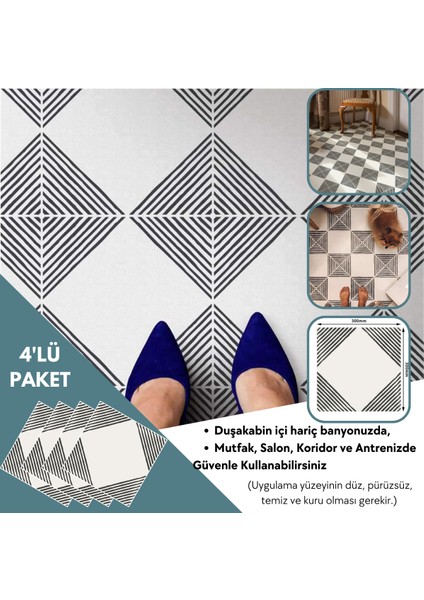 4 Adet 30CM×30CM Kendinden Yapışkanlı Lvt Zemin Duvar Kaplama Mutfak Banyo Karo Sticker