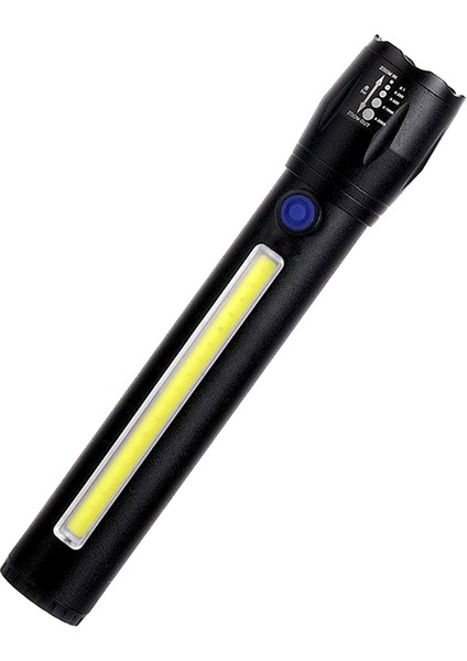 Powermaster Metal Flashlight Power Ledli Uzun Menzilli Şarjlı El Feneri Işıldak 6-8 Saat Kullanım Kamp Feneri