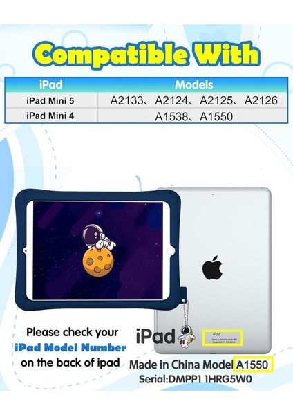 Apple iPad Mini 5 / Mini 4 Kılıf Çocuklara Özel Karakter Baskılı Standlı Sevimli Astronot