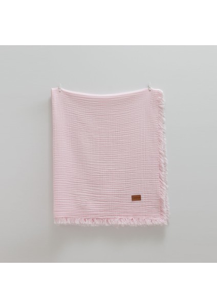 Pembe Saçaklı Müslin Bebek Battaniyesi