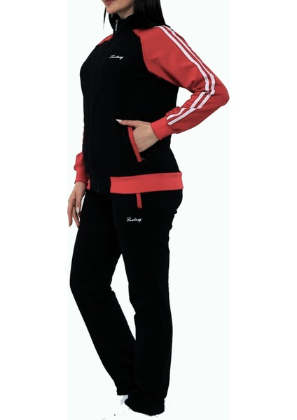 Kadın Siyah Yarım Balıkçı Yaka Boydan Fermuarlı Iki Iplik Büyük Beden Eşofman Takım EDY18307B-S fiyatları