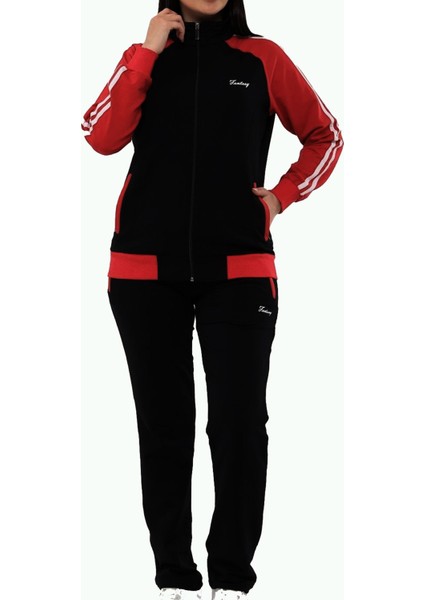 Kadın Siyah Yarım Balıkçı Yaka Boydan Fermuarlı Iki Iplik Büyük Beden Eşofman Takım EDY18307B-S modelleri