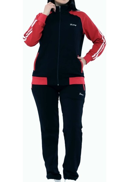 Kadın Lacivert Yarım Balıkçı Yaka Boydan Fermuarlı Iki Iplik Büyük Beden Eşofman Takım EDY18307B-L fiyatları