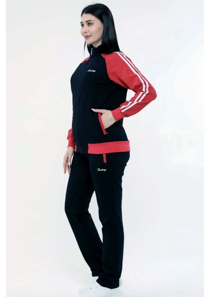 Kadın Koyu Lacivert Yarım Balıkçı Yaka Boydan Fermuarlı Iki Iplik Eşofman Takım EDY18307L fiyatları