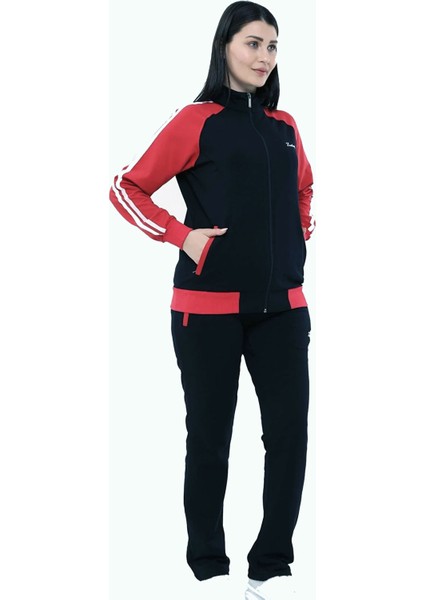 Kadın Koyu Lacivert Yarım Balıkçı Yaka Boydan Fermuarlı Iki Iplik Eşofman Takım EDY18307L fırsatları