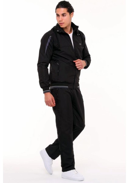 Siyah Erkek Mıcropoly Kumaş Içi Polarlı Tak Çıkar Kapüşonlu Kışlık Eşofman Takım EDY2597S modelleri