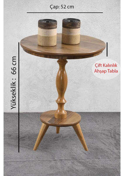 Dekoratif Fiskos Ahşap Torna Ceviz Cilalı Ayak Mdf Yan Sehpa Çiçeklik Vazo Abajur Standı 52 cm Çap fiyatları
