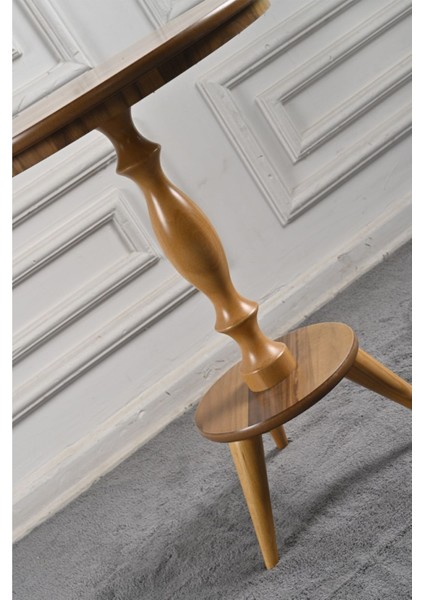 Dekoratif Fiskos Ahşap Torna Ceviz Cilalı Ayak Mdf Yan Sehpa Çiçeklik Vazo Abajur Standı 52 cm Çap fırsatları