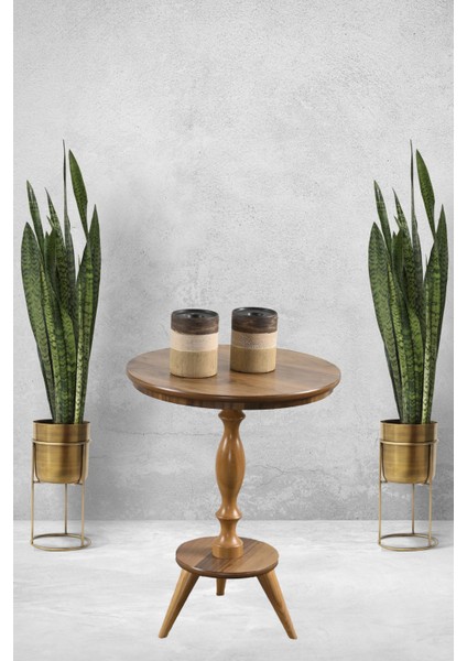 Dekoratif Fiskos Ahşap Torna Ceviz Cilalı Ayak Mdf Yan Sehpa Çiçeklik Vazo Abajur Standı 52 cm Çap indirimleri