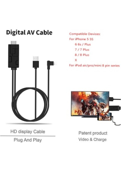 Iphone Lightning Hdmi Tv Görüntü Aktarımı X-11 Ios 13 -(7-8-X-11 Pro)
