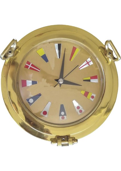 Pirinç Döküm Çap 20CM Lumbozlu Işaret Sancaklı Motifli Duvar Saati