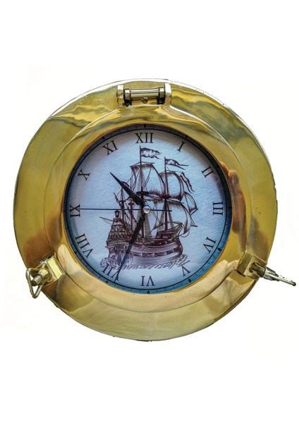 Pirinç Döküm Lumbozlu Yelkenli Motifli Duvar Saati Çap 30CM fiyatları