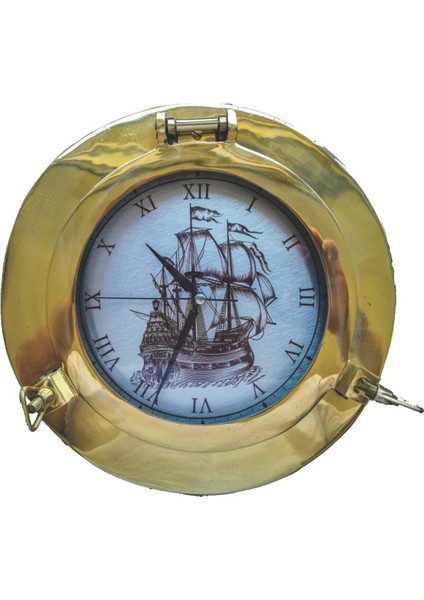 Pirinç Döküm Lumbozlu Yelkenli Motifli Duvar Saati Çap 30CM modelleri