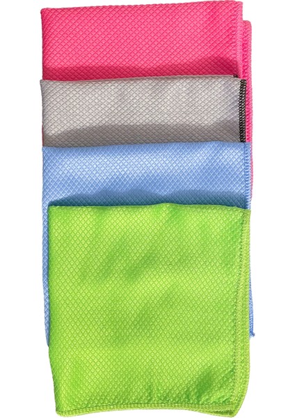 Uğur Home Mikrofiber 4lü Baklava Desenli Cam Temizlik Bezi - 40X40CM - Renkli