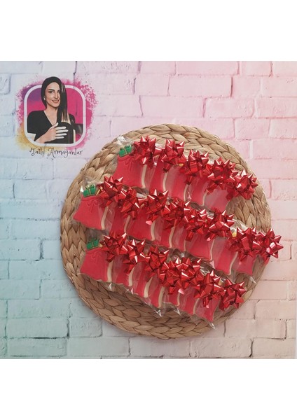 Kırmızı Yılbaşı Hediye Çuvalı Butik Kurabiye - 20 Adet modelleri