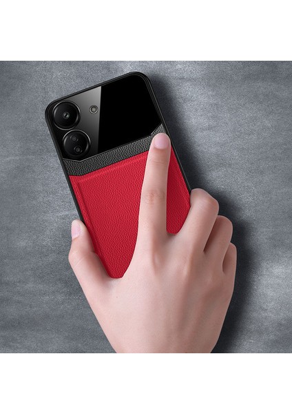 Xiaomi Redmi 13C Uyumlu Kılıf Lens Deri Kılıf Kırmızı modelleri