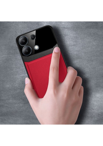 Xiaomi Poco X6 Uyumlu Kılıf Zebana Lens Deri Kılıf Kırmızı