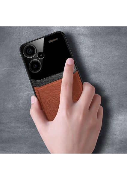 Xiaomi Redmi Note 13 Pro Plus 5g Uyumlu Kılıf Lens Deri Kılıf Kahverengi