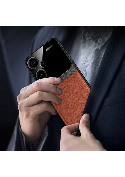 Xiaomi Redmi Note 13 Pro Plus 5g Uyumlu Kılıf Lens Deri Kılıf Kahverengi