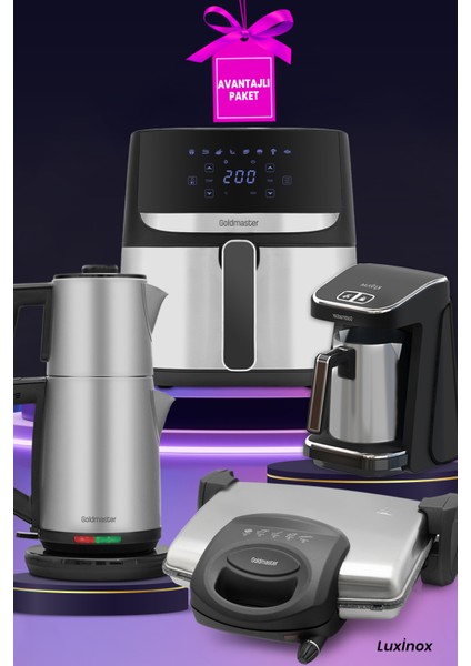 Luxinox 13 Parça Airfryer Sıcak Hava Fritöz Avantajlı Elektronik Evlilik Paketi Mutfak Çeyiz Seti