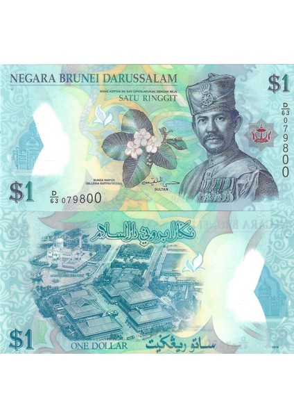 Brunei 2019 Yılı 1 Dolar Yabancı Kağıt Para Çil (Unc) Koleksiyon Para