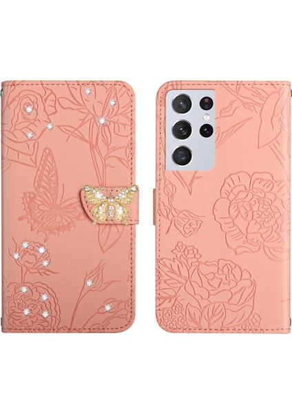 Samsung Galaxy S21 Ultra 5g Için Cüzdan Kelebek Kapağı Ayarlanabilir Boyun Kayışı Crossbody Lanyard Kılıf (Yurt Dışından)