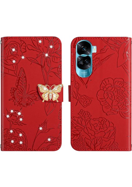 Honor 90 Lite 5g Için Cüzdan Kelebek Kapağı Ayarlanabilir Boyun Kayışı Crossbody Lanyard Kılıf (Yurt Dışından)