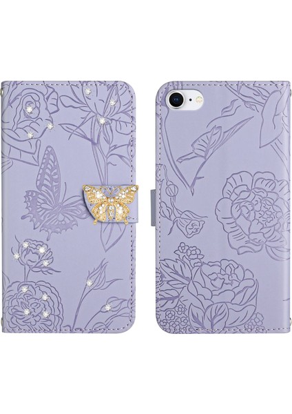 iPhone Se 2020/8/7 Için Cüzdan Kelebek Kapağı Ayarlanabilir Boyun Kayışı Crossbody Lanyard Kılıf (Yurt Dışından)