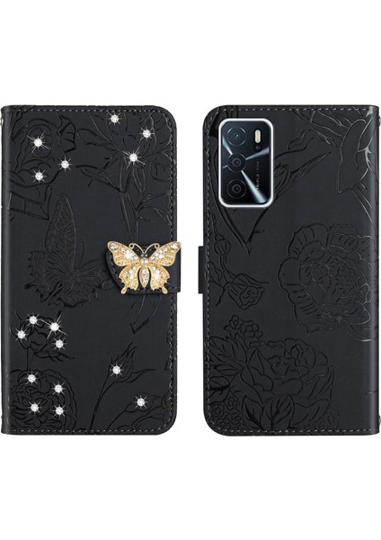 Foxdock Oppo A16/A16S/A54S Için Cüzdan Kelebek Kapağı Ayarlanabilir Boyun Kayışı Crossbody Lanyard Kılıf (Yurt Dışından)