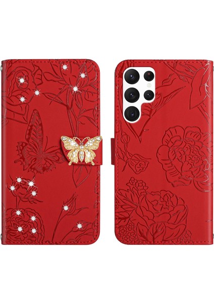 Samsung Galaxy S22 Ultra 5g Için Cüzdan Kelebek Kapağı Ayarlanabilir Boyun Kayışı Crossbody Lanyard Kılıf (Yurt Dışından)