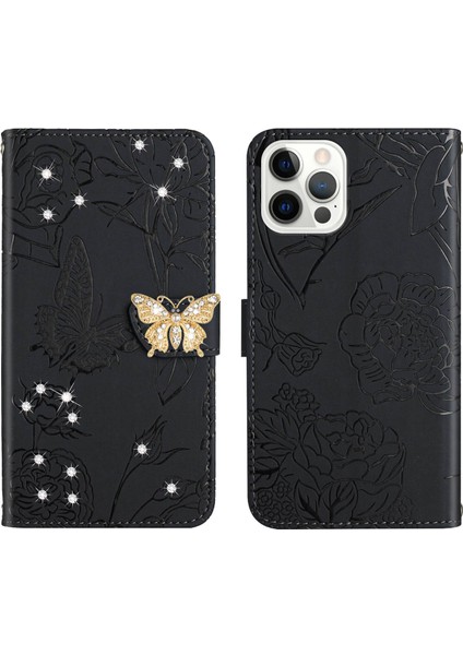 iPhone 12 Pro Max Için Cüzdan Kelebek Kapağı Ayarlanabilir Boyun Kayışı Crossbody Lanyard Kılıf (Yurt Dışından)