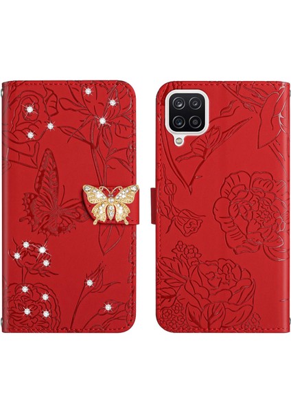 Samsung Galaxy A12 5g Için Cüzdan Kelebek Kapağı Ayarlanabilir Boyun Kayışı Crossbody Lanyard Kılıf (Yurt Dışından)