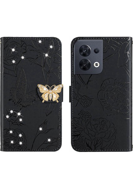 Oppo Reno 8 5g Için Cüzdan Kelebek Kapağı Ayarlanabilir Boyun Kayışı Crossbody Lanyard Kılıf (Yurt Dışından)
