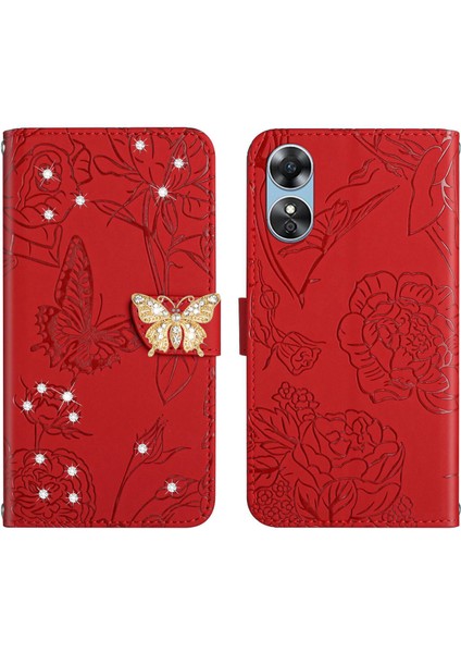 Oppo A17 4g Için Cüzdan Kelebek Kapağı Ayarlanabilir Boyun Kayışı Crossbody Lanyard Kılıf (Yurt Dışından)
