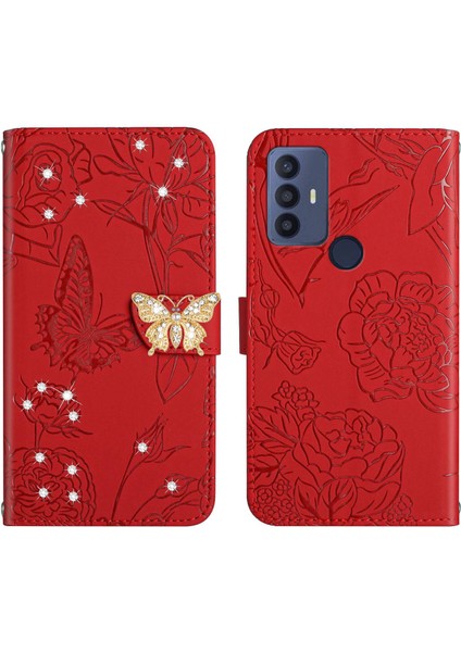 Tcl 30SE Için Cüzdan Kelebek Kapağı Ayarlanabilir Boyun Kayışı Crossbody Lanyard Kılıf (Yurt Dışından)