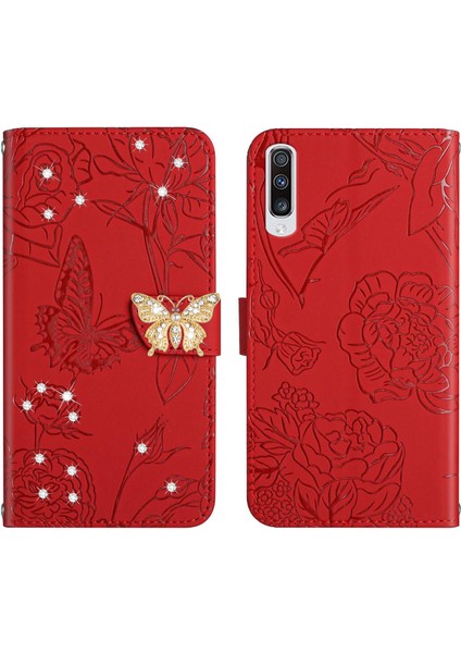 Samsung Galaxy A50 Için Cüzdan Kelebek Kapağı Ayarlanabilir Boyun Kayışı Crossbody Lanyard Kılıf (Yurt Dışından)