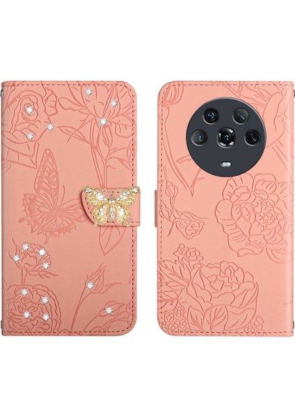 Honor Magic 4 Için Cüzdan Kelebek Kapağı Ayarlanabilir Boyun Kayışı Crossbody Lanyard Kılıf (Yurt Dışından)