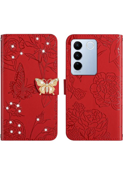 Vivo V27 Için Cüzdan Kelebek Kapağı Ayarlanabilir Boyun Kayışı Crossbody Lanyard Kılıf (Yurt Dışından)