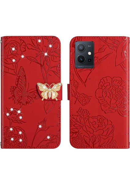 Vivo Y75 5G/Y55 5g Için Cüzdan Kelebek Kapağı Ayarlanabilir Boyun Kayışı Crossbody Lanyard Kılıf (Yurt Dışından)