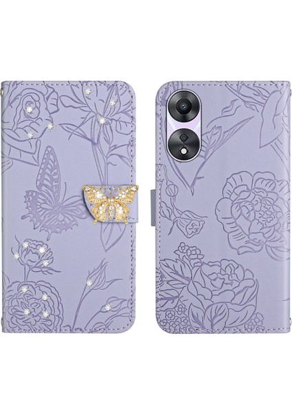 Oppo Reno 8t 5g Için Cüzdan Kelebek Kapağı Ayarlanabilir Boyun Kayışı Crossbody Lanyard Kılıf (Yurt Dışından)