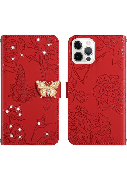 iPhone 15 Pro Max Için Cüzdan Kelebek Kapağı Ayarlanabilir Boyun Kayışı Crossbody Lanyard Kılıf (Yurt Dışından)
