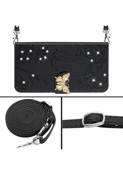 Tcl 20 Pro 5g Için Cüzdan Kelebek Kapağı Ayarlanabilir Boyun Kayışı Crossbody Lanyard Kılıf (Yurt Dışından)