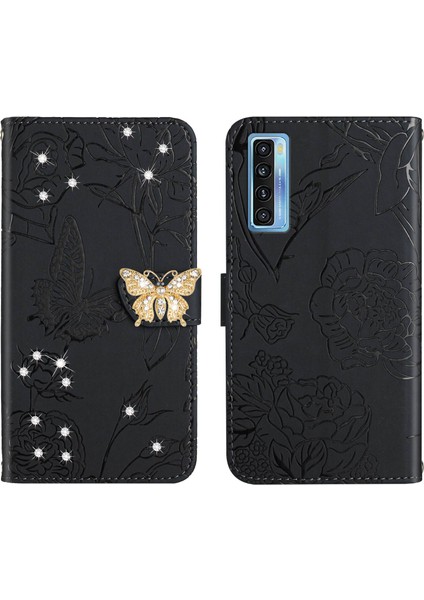 Tcl 20 Pro 5g Için Cüzdan Kelebek Kapağı Ayarlanabilir Boyun Kayışı Crossbody Lanyard Kılıf (Yurt Dışından)