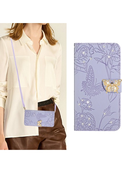 Samsung Galaxy Note 10 Plus Için Cüzdan Kelebek Kapağı Ayarlanabilir Boyun Kayışı Crossbody Lanyard Kılıf (Yurt Dışından)